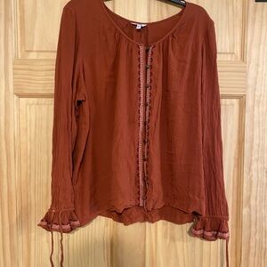 Sonoma Brown Buttoned Ruffled Blouse